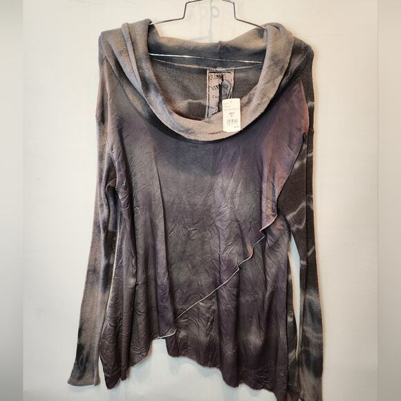New Vintage Concepts Gray Cowl Neck Marble Silk Print Tunic Top Size M - Picture 10 of 12